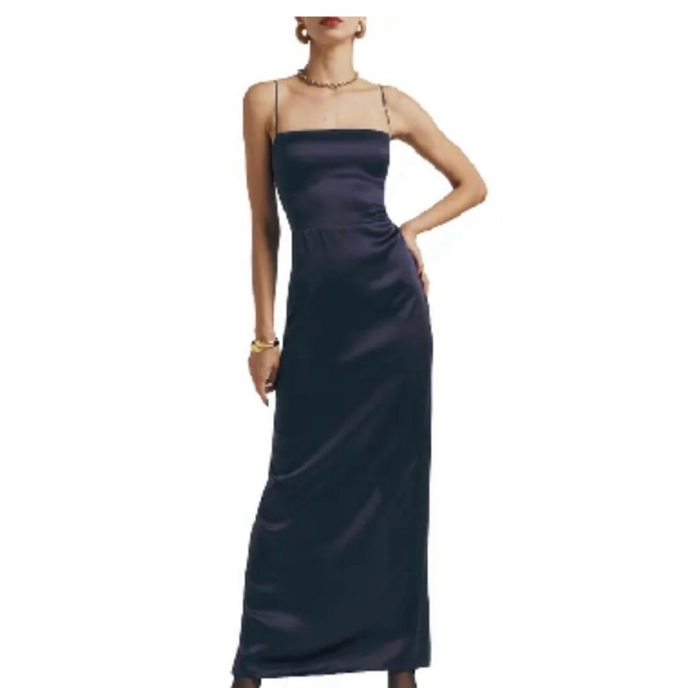 Reformation Navy Silk Frankie Dress